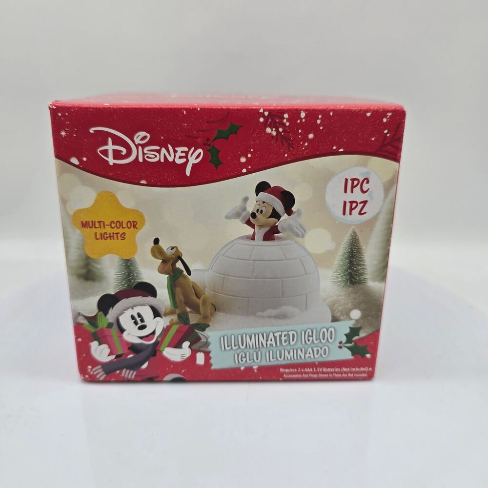 Disney Mickey Mouse & Pluto Illuminated Christmas Igloo Village Decor NIB New